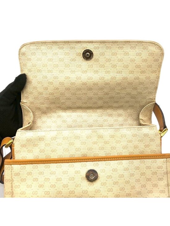 Gucci 001 14 Micro GG Shoulder Bag Leather Brown Vintage